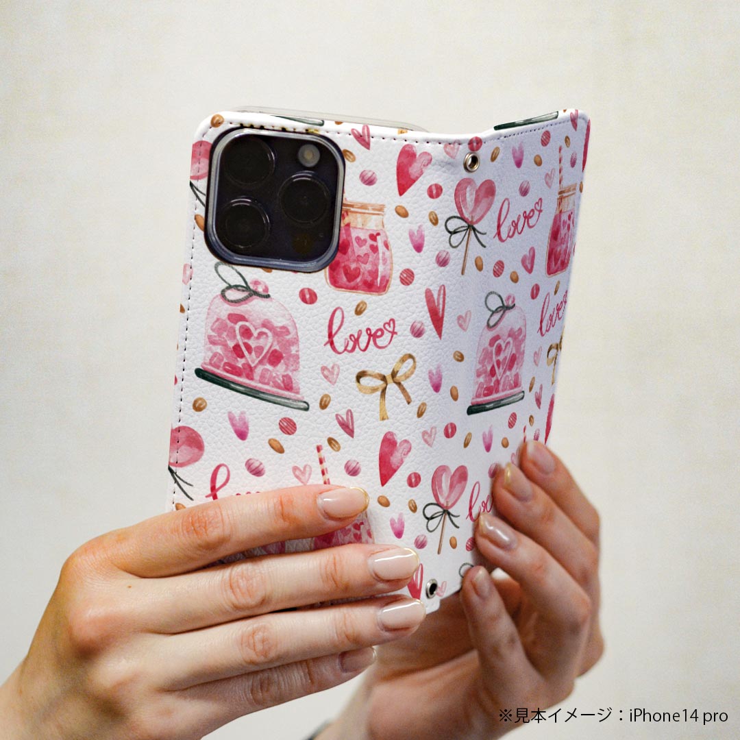 シンプルスマホ5 専用 ケース カバー A001SH 専用 ケース カバー 手帳型 マグネット式 ピタッと閉まる レザーケース カード収納 ポケット igcase 020631 マスクデザイン バレンタイン ハート