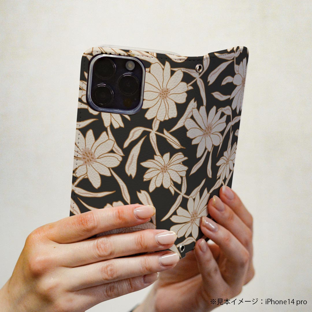 iPhone7 iphone 6/7/8 共通対応 アイフォーン 用 ケース カバー 手帳型 マグネット式 ピタッと閉まる igcase 020642 マスクデザイン 花柄 黒