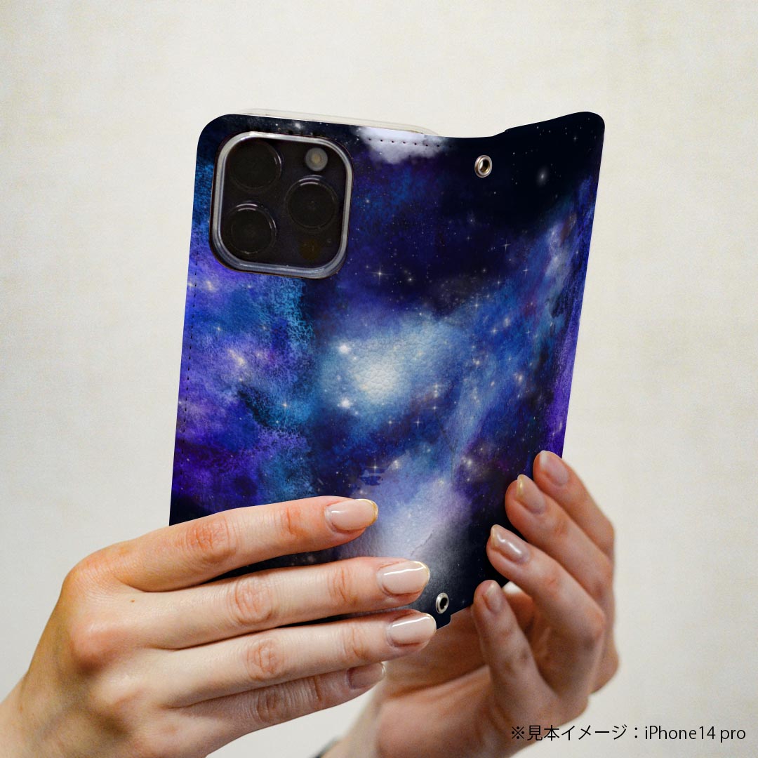 iPhone Air 用 スマホカバー 各キャリア 共通対応 ケース カバー 手帳型 マグネット式 ピタッと閉まる レザーケース カード収納 ポケット igcase 020647 宇宙柄