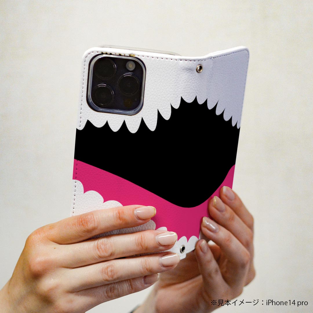 Galaxy S22 SC-51C / SCG13 共通対応 専用 ケース カバー 手帳型 マグネット式 ピタッと閉まる レザーケース sc51c カード収納 ポケット igcase 020866 マスクデザイン 面白 牙 口