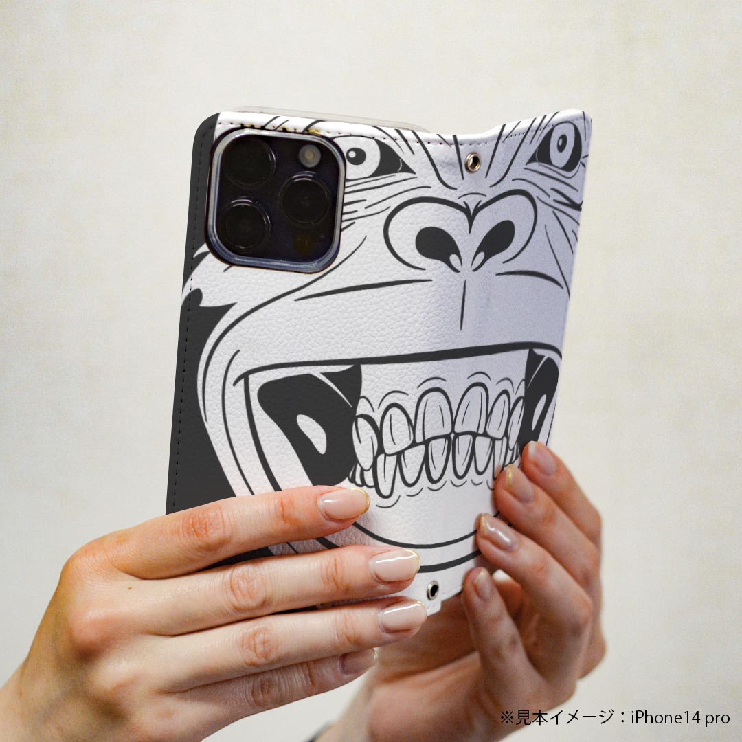 Xperia Ace SO-02L エクスペリア エース 専用 ケース カバー 手帳型 マグネット式 ピタッと閉まる レザーケース so02l カード収納 ポケット igcase 020872 マスクデザイン 面白 猿