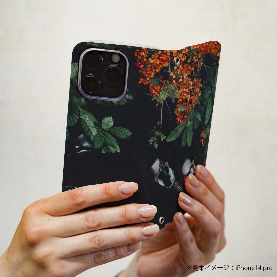 Xperia 10 VI 用 ケース カバー 手帳型 SO-52E / SOG14 / A402SO / 共通対応 マグネット式 ピタッと閉まる レザーケース カード収納 ポケット igcase 022841 写真　秋　自転車