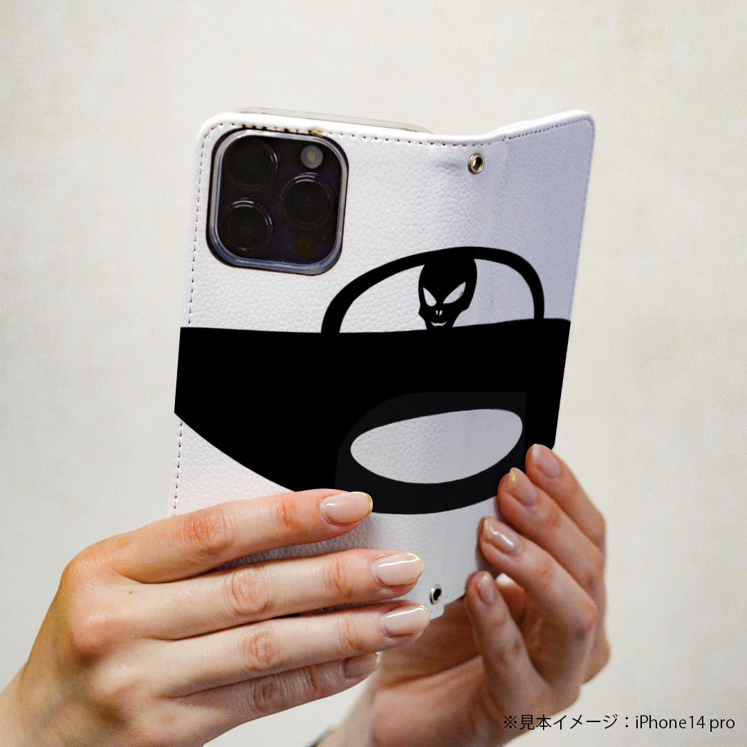 Xperia 1 VI 用 ケース カバー 手帳型 SO-51E / SOG13 / A401SO 共通対応 マグネット式 so51e ピタッと閉まる レザーケース カード収納 ポケット igcase 022850 UFO　宇宙人