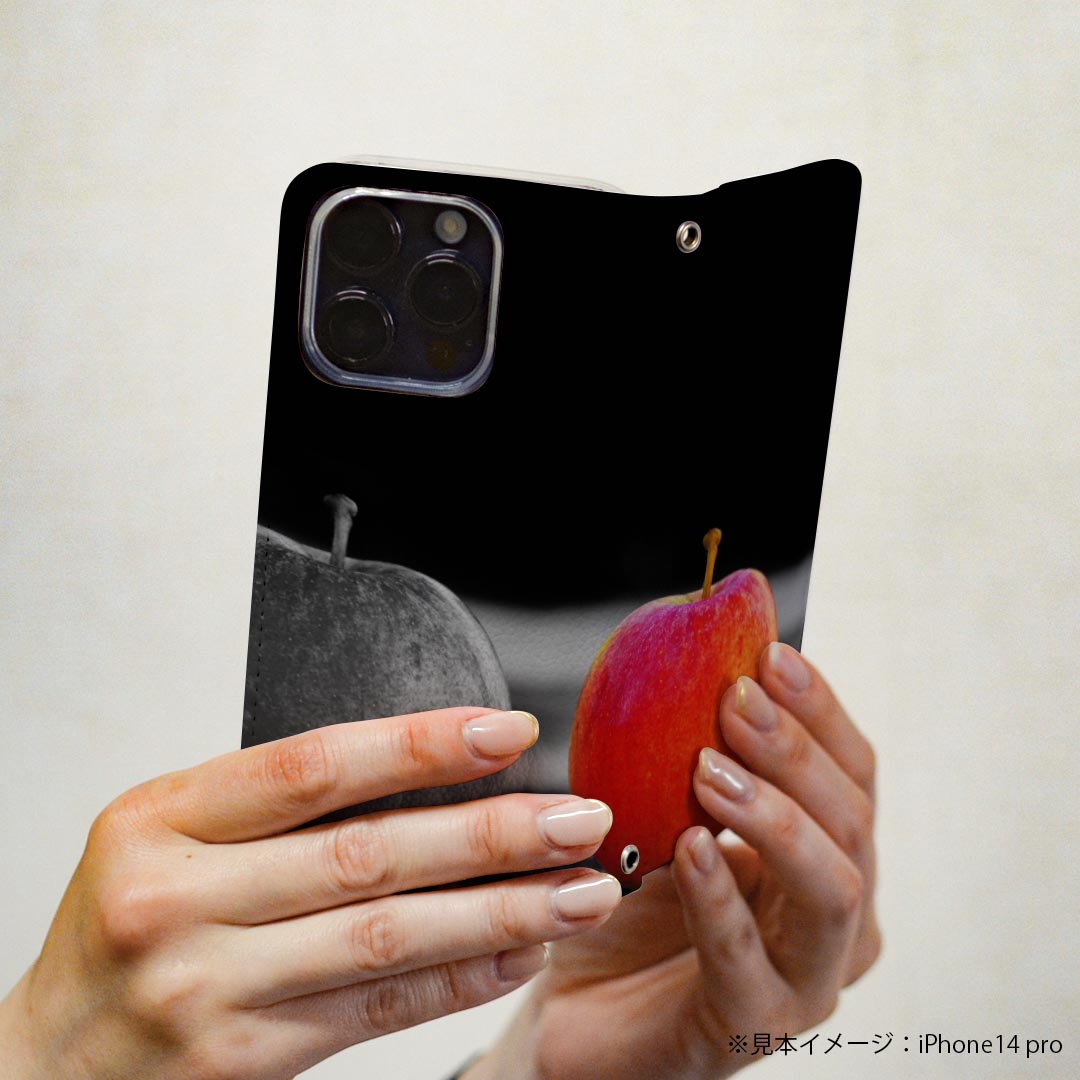 Xperia XZ2 Premium SO-04K 専用 ケース カバー 手帳型 マグネット式 ピタッと閉まる レザーケース so04k カード収納 ポケット igcase 022876 写真　りんご　果物