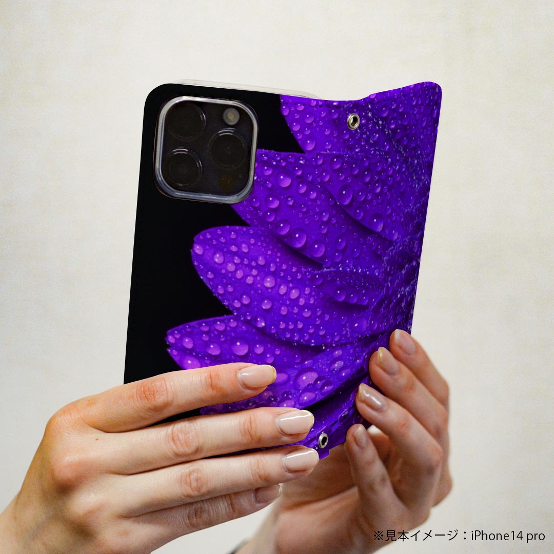 iPhone15pro 6.1インチ 専用 各キャリア iPhone15 Pro プロ 共通対応 ケース カバー 手帳型 マグネット式 ピタッと閉まる レザーケース カード収納 ポケット igcase 022903 花びら　水滴　写真