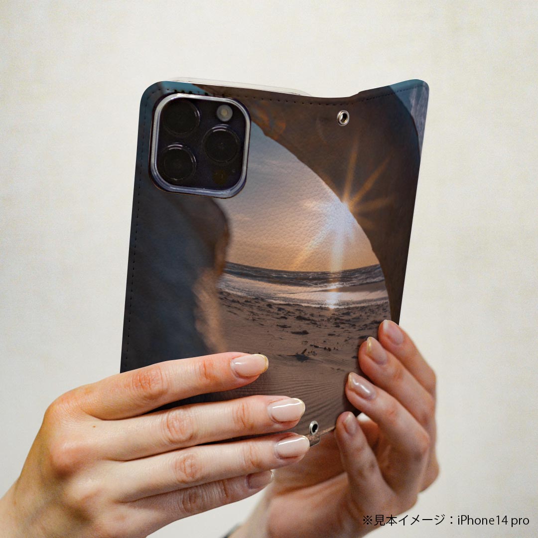 Galaxy A20 SC-02M ギャラクシー sc02m 専用 ケース カバー 手帳型 マグネット式 ピタッと閉まる レザーケース カード収納 ポケット igcase 022941 写真　海　夕日