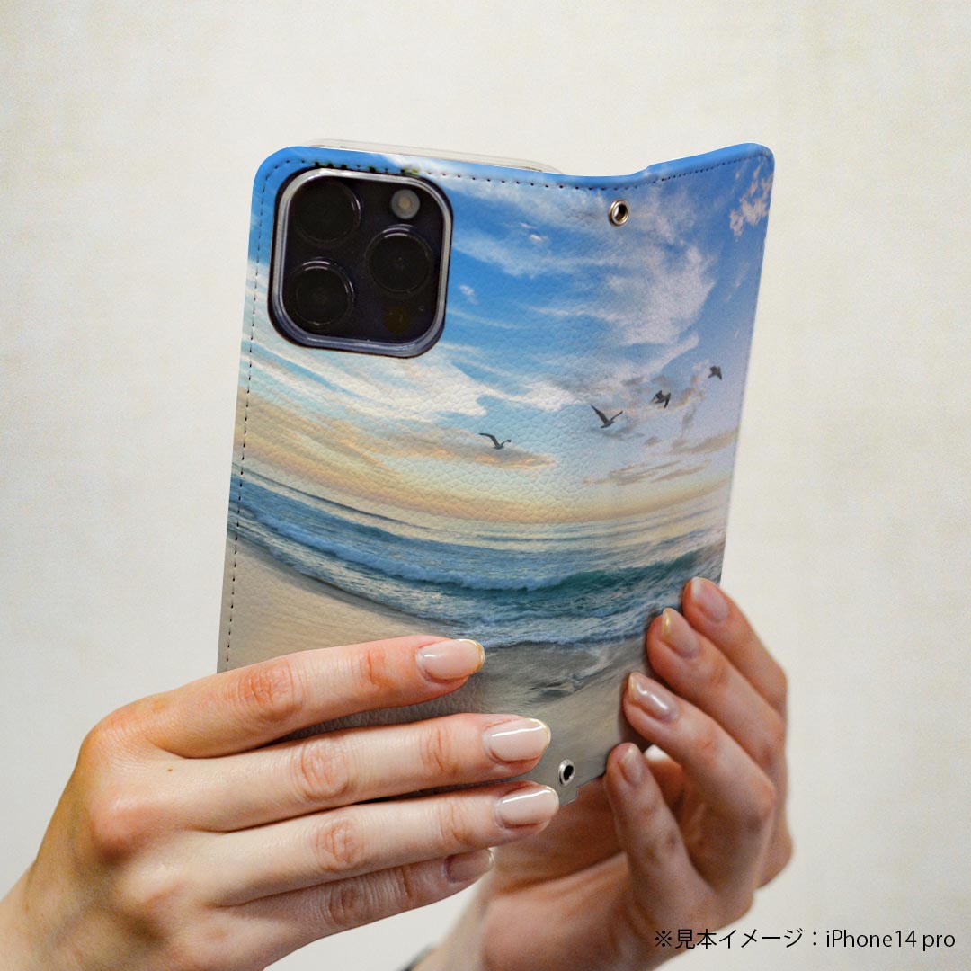 AQUOS sense SH-01K アクオスセンス 専用 ケース カバー 手帳型 マグネット式 ピタッと閉まる レザーケース sh01k カード収納 ポケット igcase 022947 写真　海　鳥　自然