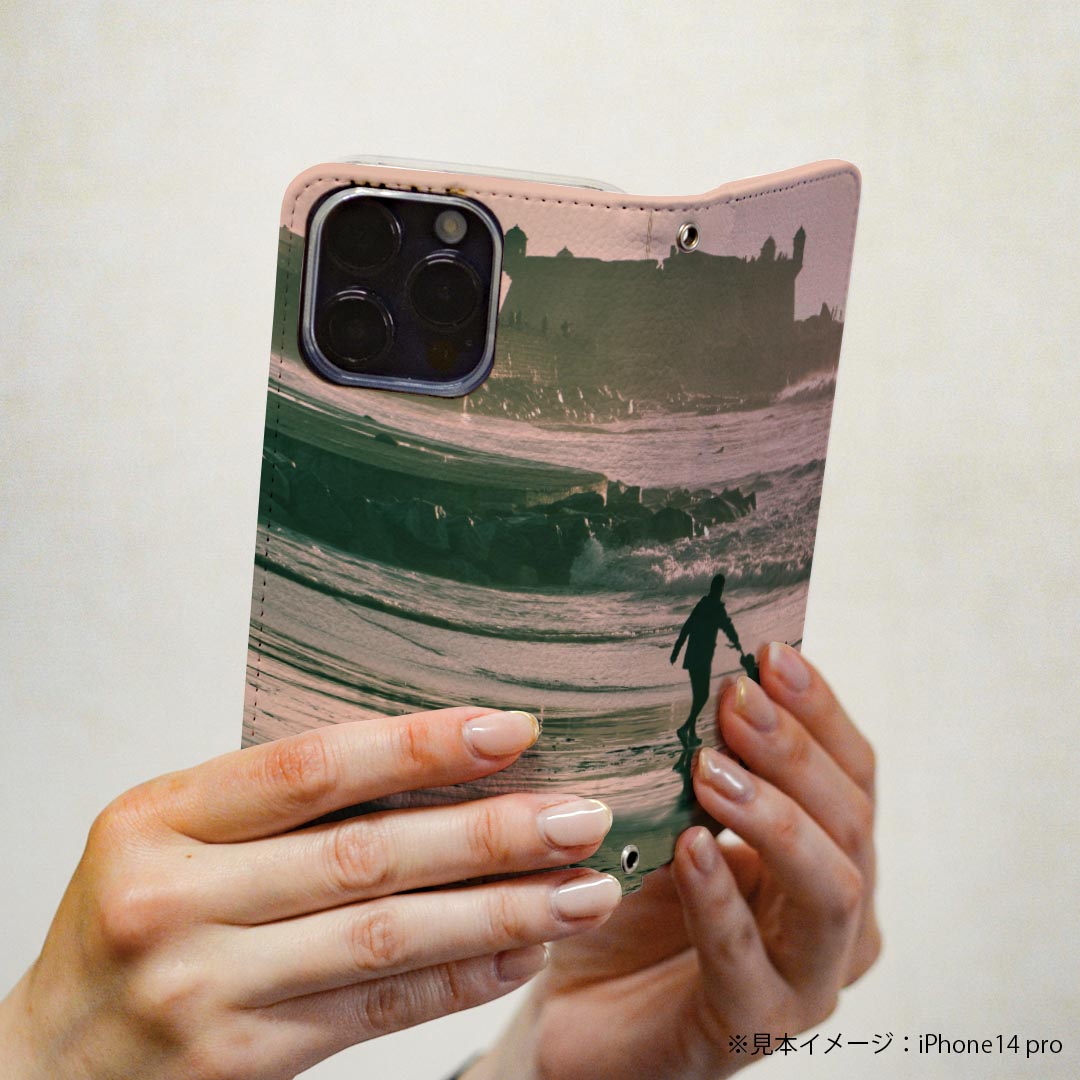 Xperia XZ2 SO-03K エクスペリア XZ2 専用 ケース カバー 手帳型 マグネット式 ピタッと閉まる レザーケース so03k カード収納 ポケット igcase 022951 海　人物　犬　散歩