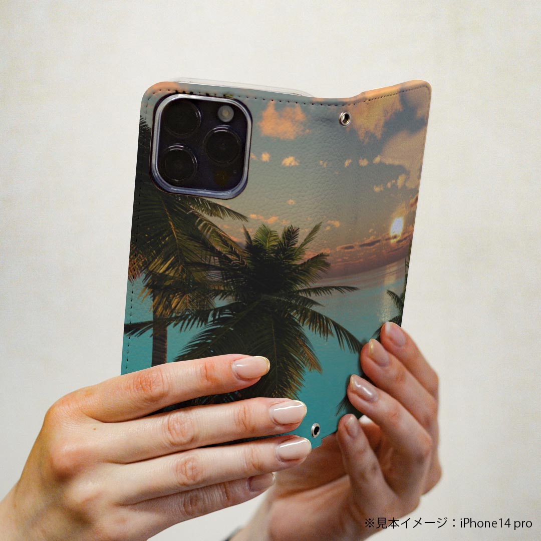 Xperia XZ1 SO-01K エクスペリア XZ1 専用 ケース カバー 手帳型 マグネット式 ピタッと閉まる レザーケース so01k カード収納 ポケット igcase 022958 海　ヤシの木　空　景色