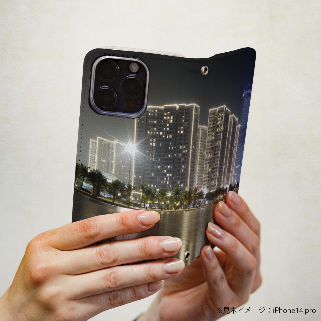 AQUOS R2 SHV42 アクオスアールツー au エーユー 専用 ケース カバー 手帳型 マグネット式 ピタッと閉まる レザーケース カード収納 ポケット igcase 023126 夜景　写真