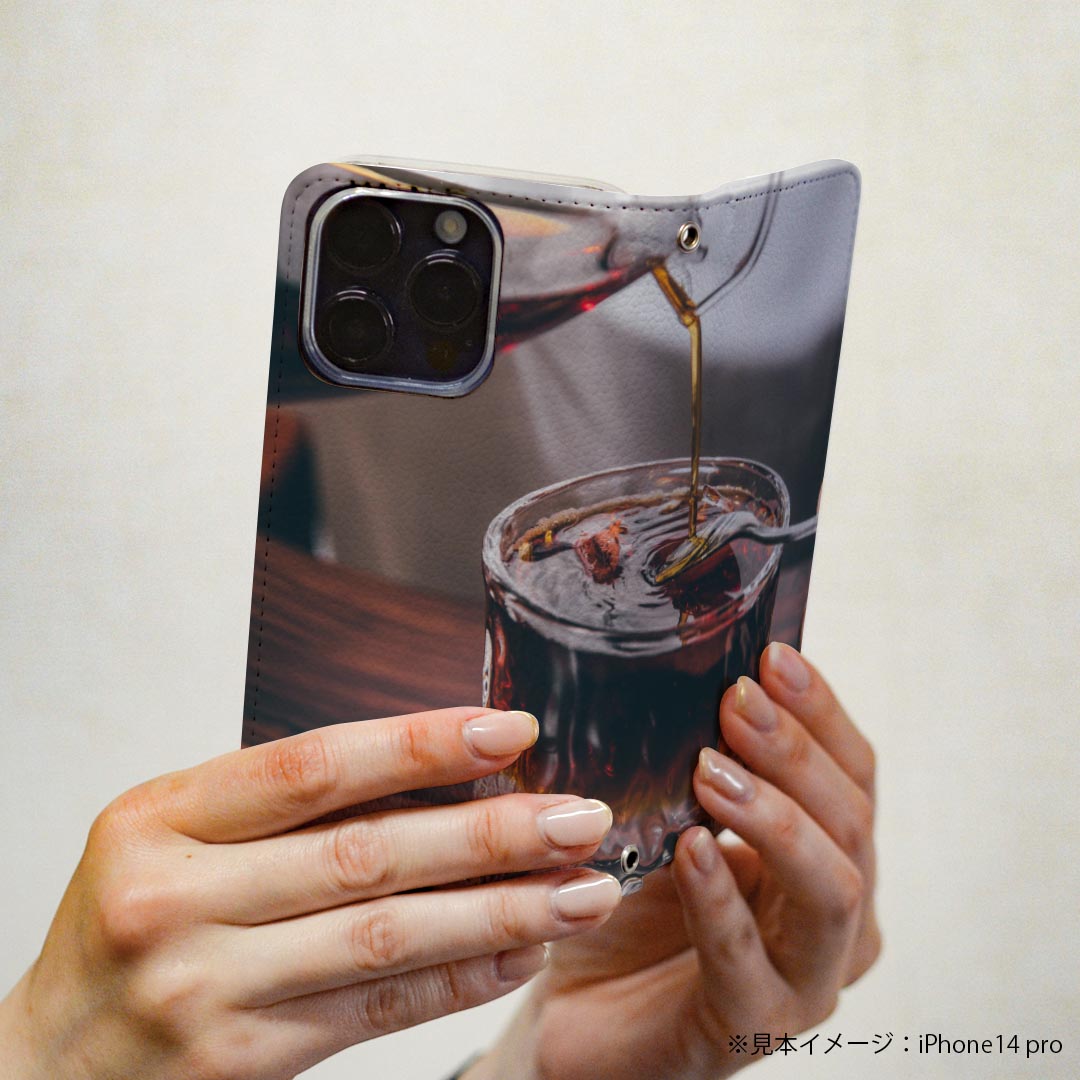 Galaxy A20 SCV46 ギャラクシーA20 専用 ケース カバー 手帳型 マグネット式 ピタッと閉まる レザーケース sc02k カード収納 ポケット igcase 023146 コーヒー　カフェ　写真