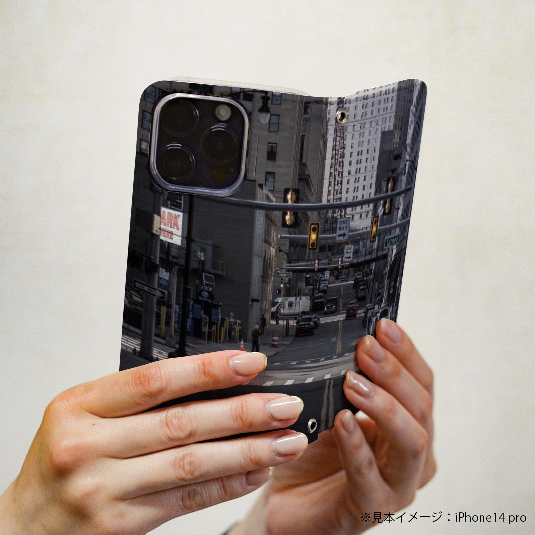 AQUOS R9 用 ケース カバー 手帳型 SH-51E / A401SH 共通対応 マグネット式 ピタッと閉まる レザーケース sh51e カード収納 ポケット igcase 023209 風景　写真　道路