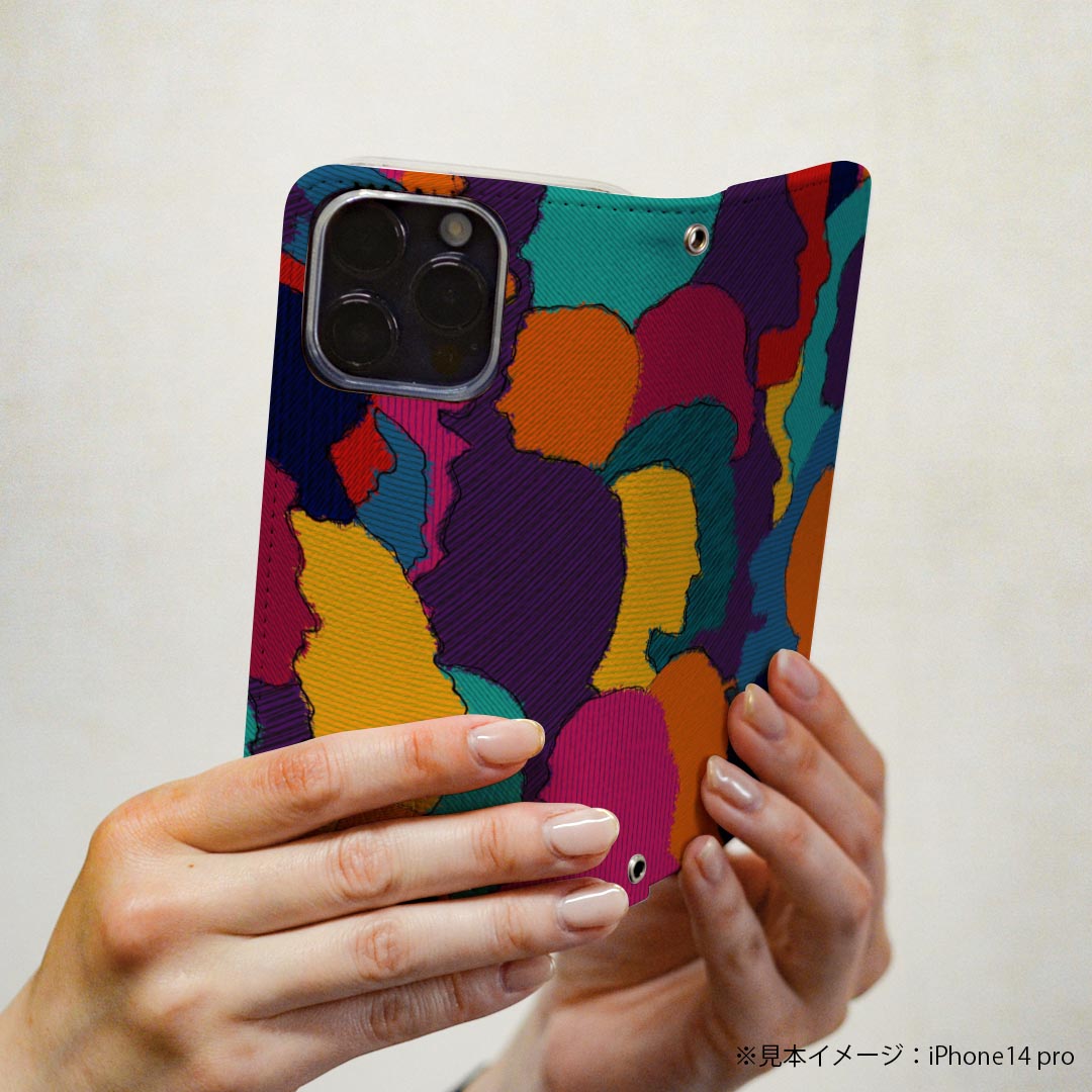 DIGNO BX3 用 A401KC / A402KC / A403KC 共通対応 ケース カバー 手帳型 マグネット式 ピタッと閉まる レザーケース ディグノBX3 カード収納 ポケット igcase 023214 カラフル　イラスト