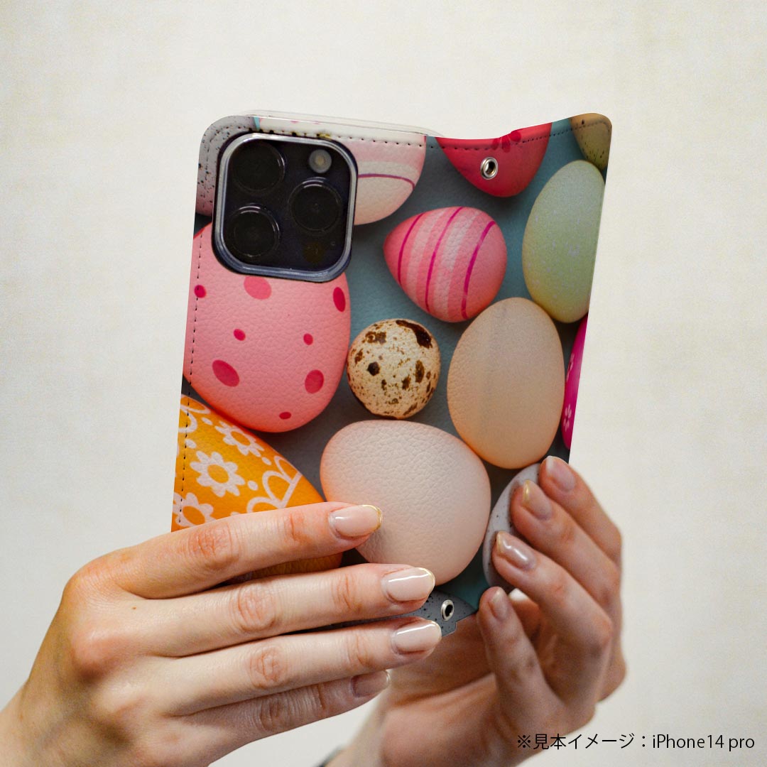 Xperia 10 VI 用 ケース カバー 手帳型 SO-52E / SOG14 / A402SO / 共通対応 マグネット式 ピタッと閉まる レザーケース カード収納 ポケット igcase 023244 たまご　カラフル　写真