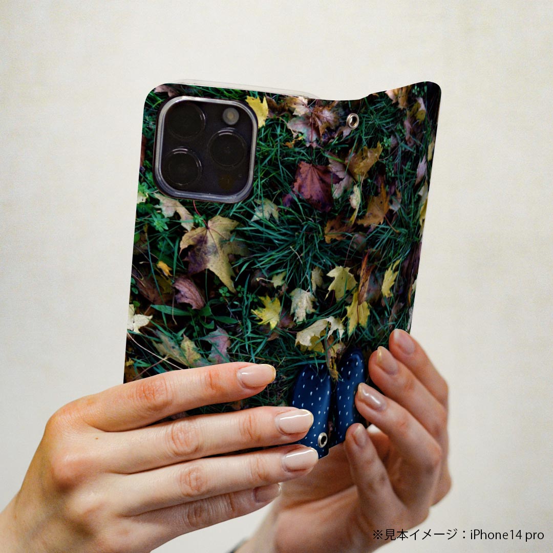 L-01K V30+ LG 専用 ケース カバー 手帳型 マグネット式 ピタッと閉まる レザーケース l01k カード収納 ポケット igcase 023259 葉っぱ　植物　秋