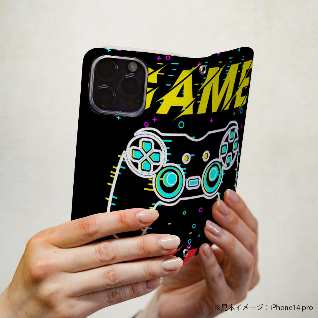 Galaxy S24 用 手帳型 ケース カバー SC-51E / SCG25 / SM-S921 共通対応 ケース カバー 手帳型 マグネット式 ピタッと閉まる レザーケース カード収納 ポケット 023382 イラスト　ゲーム