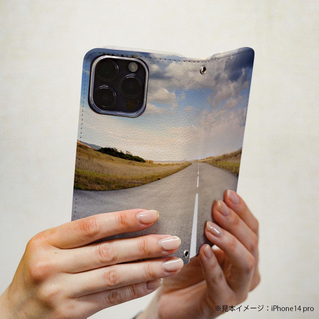 Galaxy S23 FE SCG24 用 ケース カバー 手帳型 マグネット式 ピタッと閉まる レザーケース カード収納 ポケット 023726 道路　写真　風景