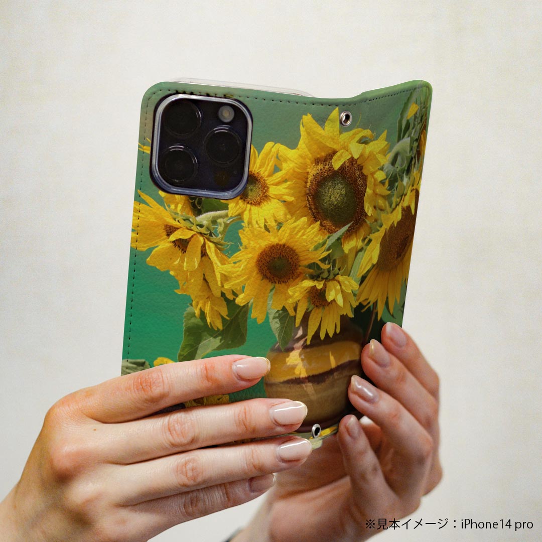 iPhone14plus 6.7 インチ 専用 各キャリア iPhone14 plus プラス 専用 ケース カバー 手帳型 マグネット式 ピタッと閉まる レザーケース カード収納 ポケット igcase 023835 花　フラワー　ひまわり