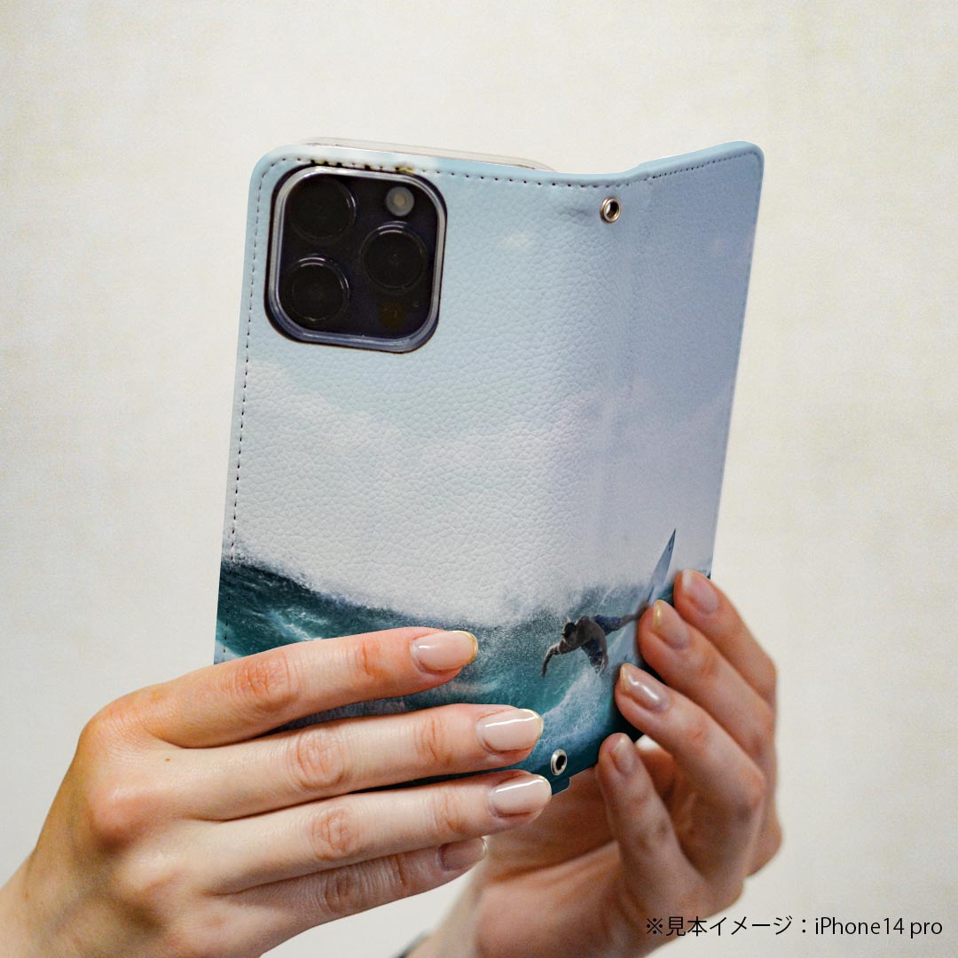 Galaxy S23 FE SCG24 用 ケース カバー 手帳型 マグネット式 ピタッと閉まる レザーケース カード収納 ポケット 023865 海　サーフィン　写真