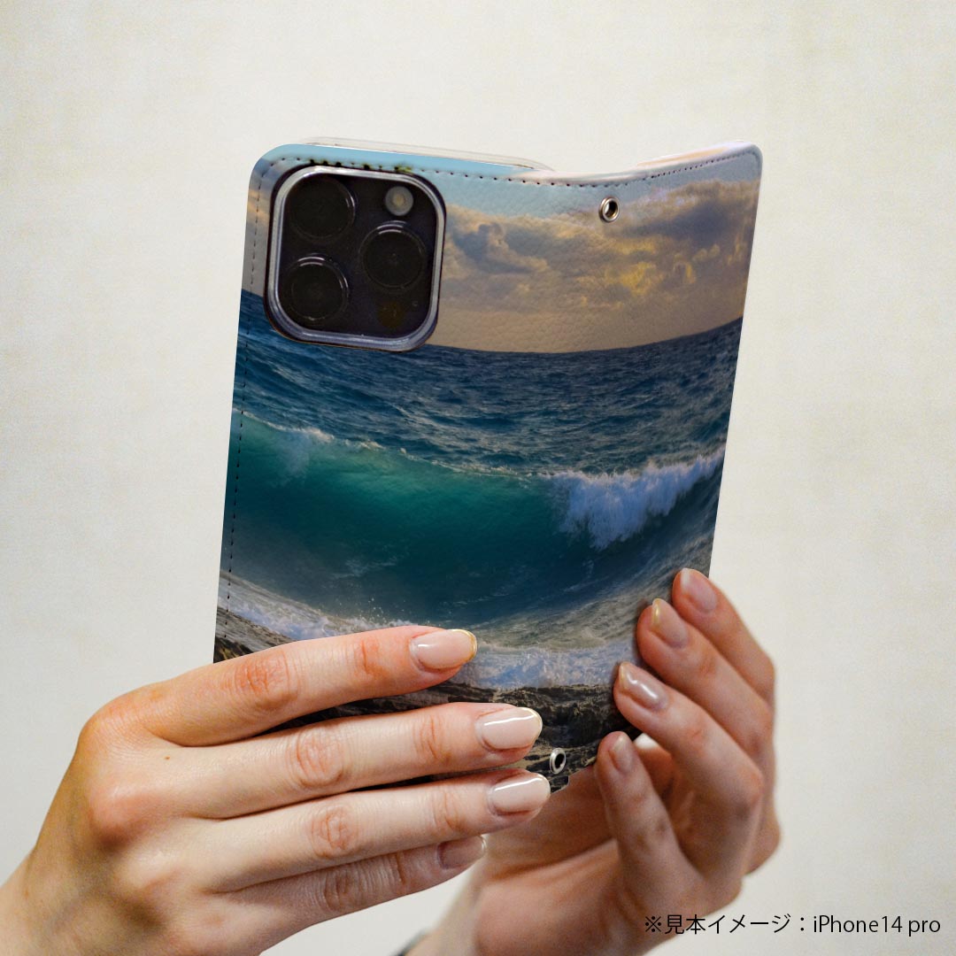 iPhone16plus 6.7インチ 専用 各キャリア iPhone 16 plus 共通対応 ケース カバー 手帳型 マグネット式 ピタッと閉まる レザーケース iphone 16plus カード収納 ポケット igcase 023959 海　波　写真