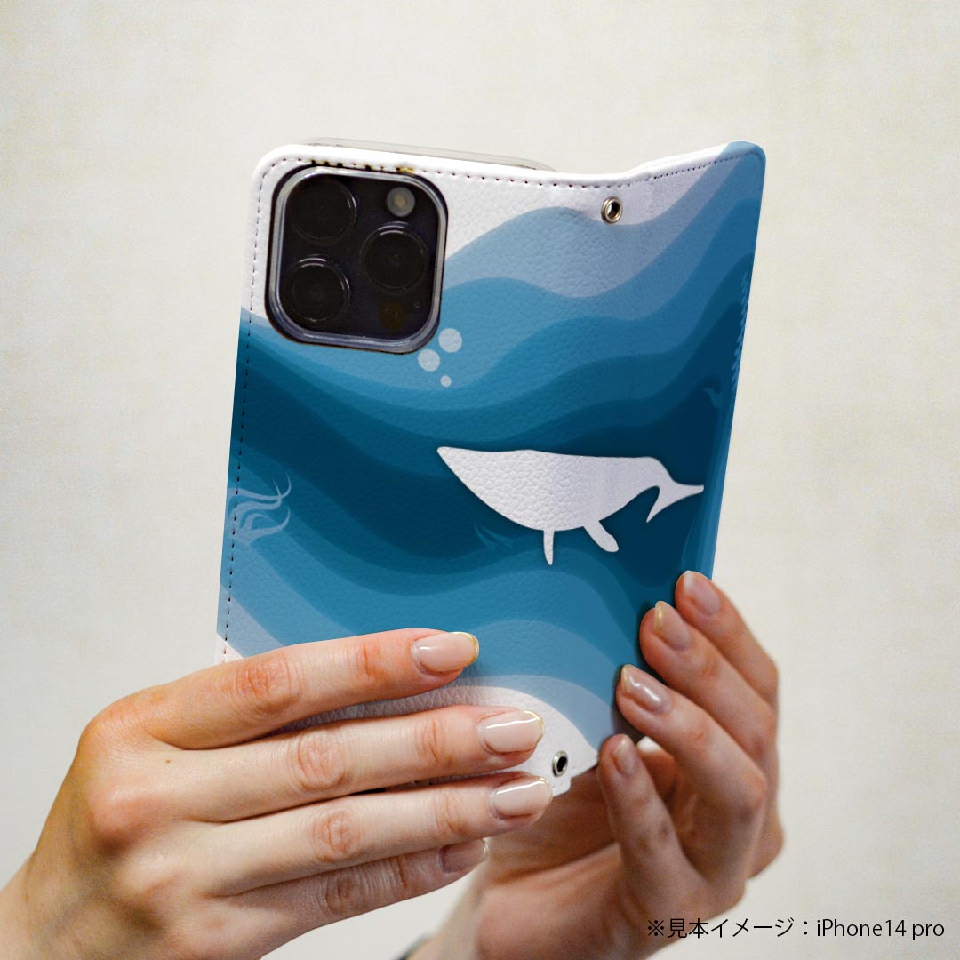 AQUOS wish2 / wish 用 手帳型 ケース カバー SH-51C / SHG06 / A104SH / SH-M20 共通対応 ケース カバー 手帳型 マグネット式 ピタッと閉まる レザーケース カード収納 ポケット 023968 サメ　海