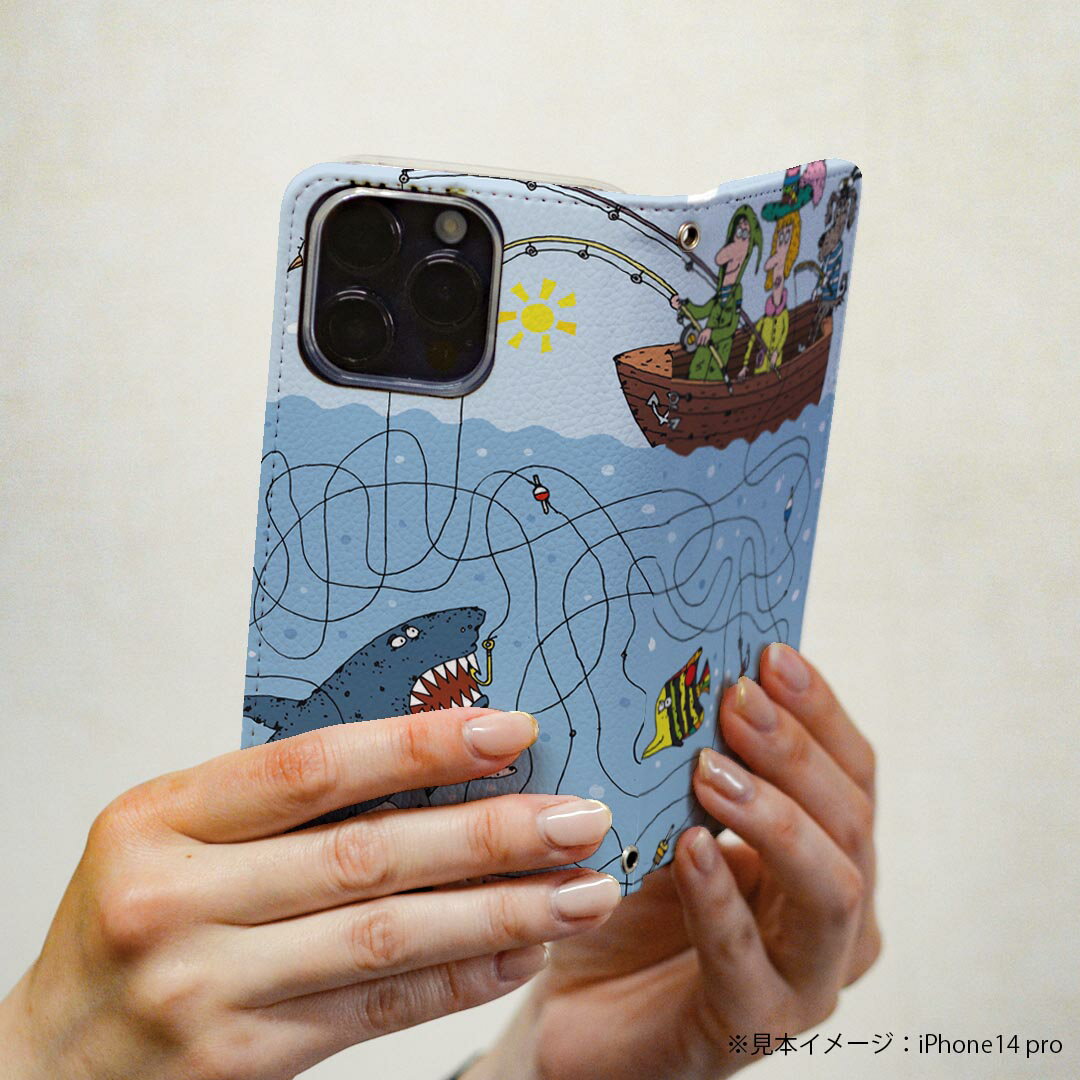 Galaxy A41 SCV48 ギャラクシー scv48 専用 ケース カバー 手帳型 マグネット式 ピタッと閉まる レザーケース カード収納 ポケット igcase 025638 釣り　魚　ボート　イラスト