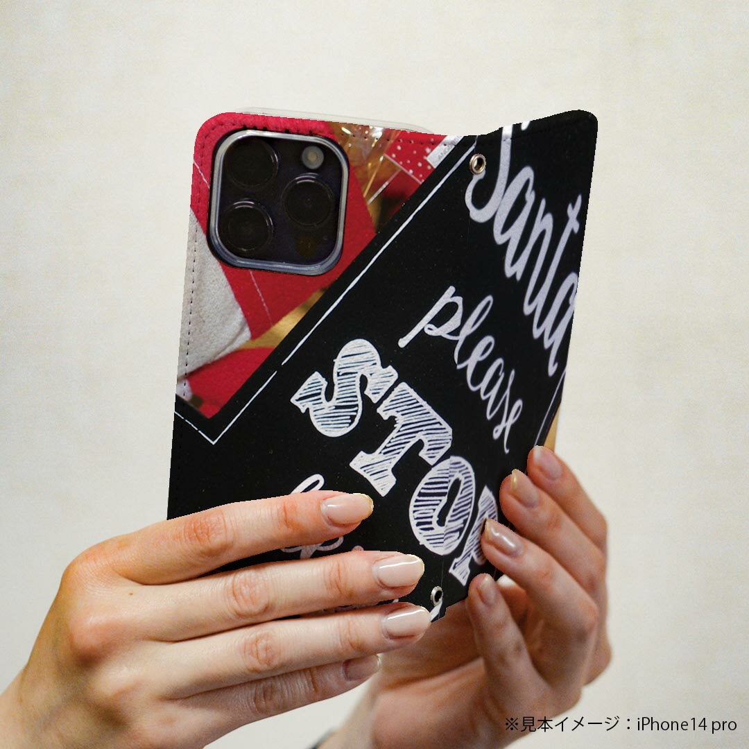 シンプルスマホ5 専用 ケース カバー A001SH 専用 ケース カバー 手帳型 マグネット式 ピタッと閉まる レザーケース カード収納 ポケット igcase 025673 クリスマス　サンタ　文字　英字