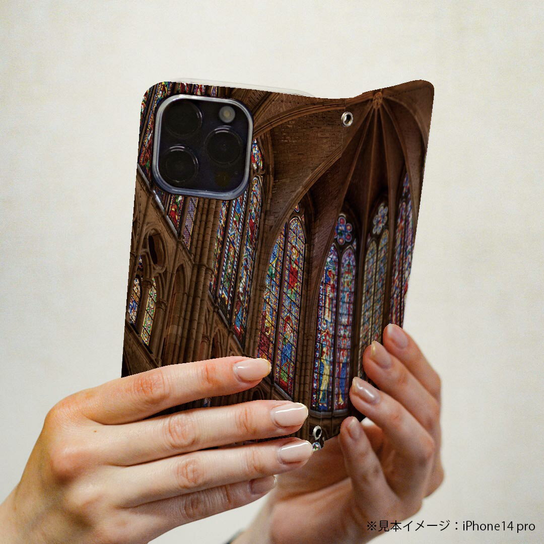 Galaxy A23 5G 用 スマホカバー SC-56C / SCG18 共通対応 ケース カバー 手帳型 マグネット式 ピタッと閉まる レザーケース カード収納 ポケット 025735 ステンドグラス　教会　窓
