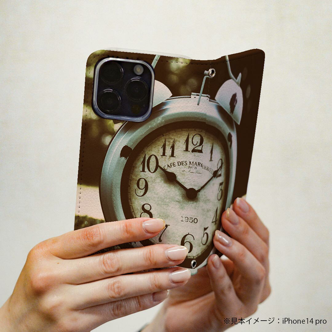 iPhone16pro 6.3インチ 専用 各キャリア iPhone 16 pro 共通対応 ケース カバー 手帳型 マグネット式 ピタッと閉まる レザーケース iphone16pro カード収納 ポケット igcase 025896 目覚まし時計　アンティーク　時間