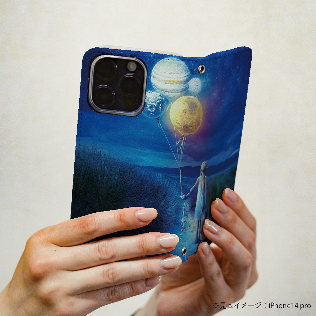 DIGNO BX3 用 A401KC / A402KC / A403KC 共通対応 ケース カバー 手帳型 マグネット式 ピタッと閉まる レザーケース ディグノBX3 カード収納 ポケット igcase 025997 地球　惑星　風船　星