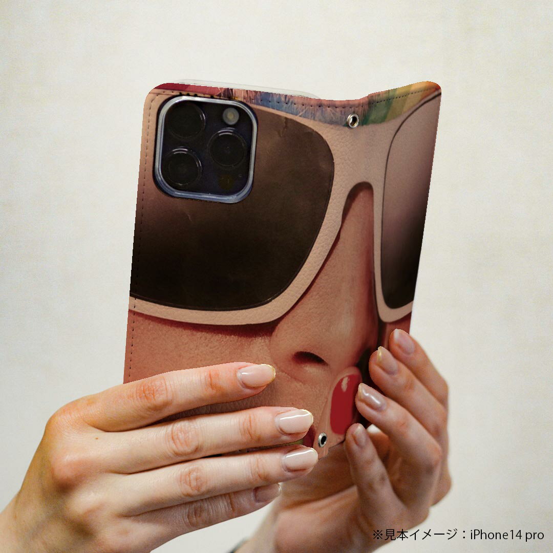 Xperia 1 VII SO-51F 用 エクスペリア SO-51F / SOG15 / QX-FS44 / 共通対応カバー 手帳型 マグネット式 ピタッと閉まる レザーケース カード収納 ポケット igcase 026044 サングラス　ファッション　レトロ　女性