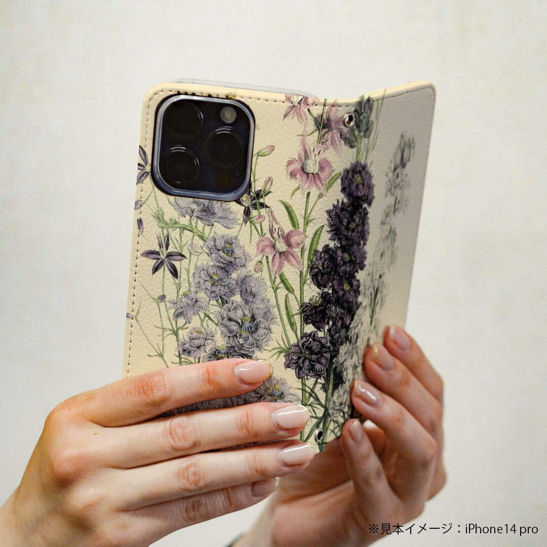 Galaxy S25 用 SC-51F / SCG31 (SM-S931) 共通対応 手帳型ケース カバーsx51f 手帳型 マグネット式 ピタッと閉まる レザーケース カード収納 ポケット igcase 026068 花　ボタニカル　アンティーク