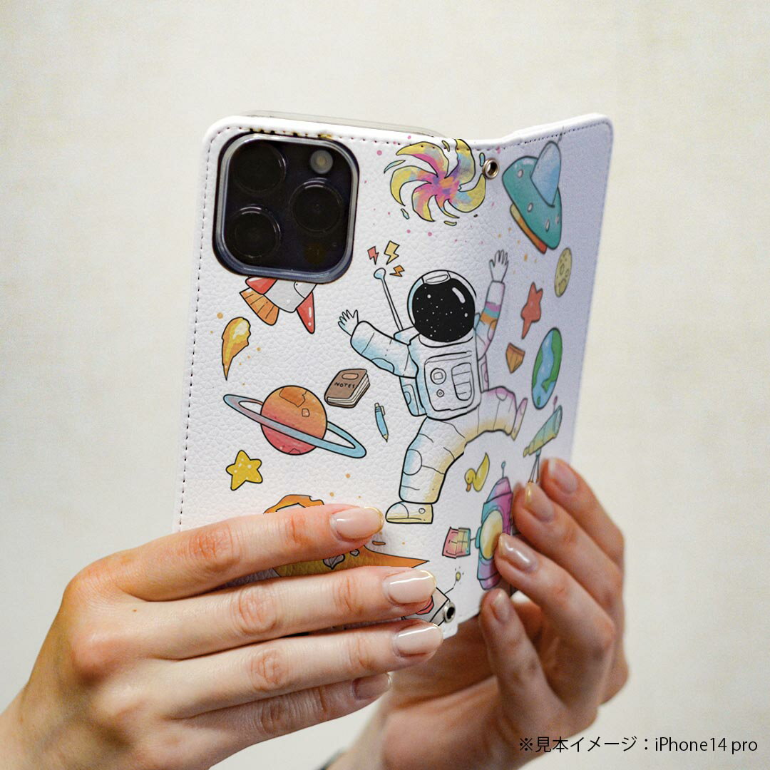 iPhone16plus 6.7インチ 専用 各キャリア iPhone 16 plus 共通対応 ケース カバー 手帳型 マグネット式 ピタッと閉まる レザーケース iphone 16plus カード収納 ポケット igcase 026188 宇宙飛行士　UFO　地球　ロケット