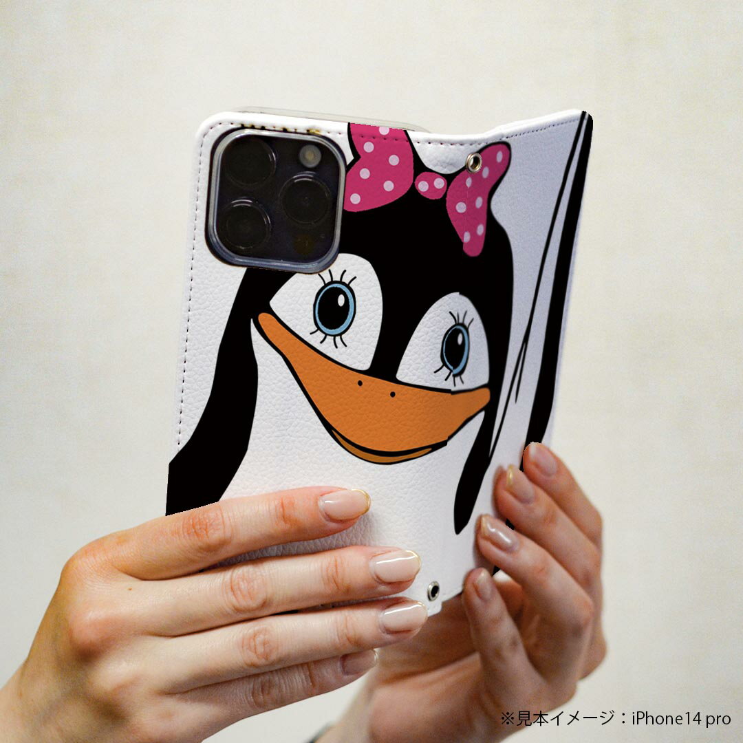 Google Pixel 9 Pro XL 専用 ケース カバー 手帳型 マグネット式 ピタッと閉まる レザーケース pixel9proxl カード収納 ポケット igcase 026251 動物　ペンギン　リボン　ドット