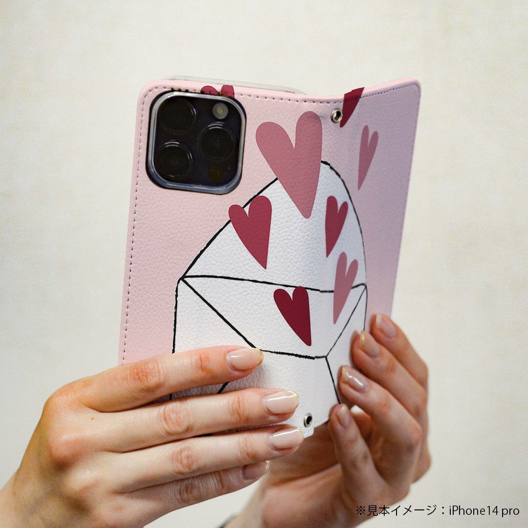 Xperia Ace II 用 スマホカバー SO-41B ケース カバー 手帳型 so41b マグネット式 ピタッと閉まる レザーケース カード収納 ポケット 030479 ラブレター ハート ピンク