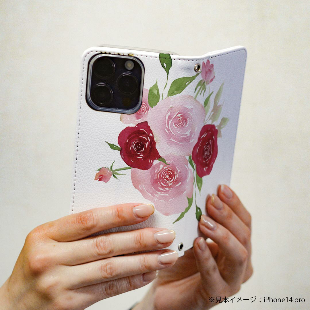 AQUOS wish4 用 ケース カバー 手帳型 SH-52E / A402SH / 共通対応 マグネット式 ピタッと閉まる レザーケース sh52e カード収納 ポケット igcase 031698 バラ 花束