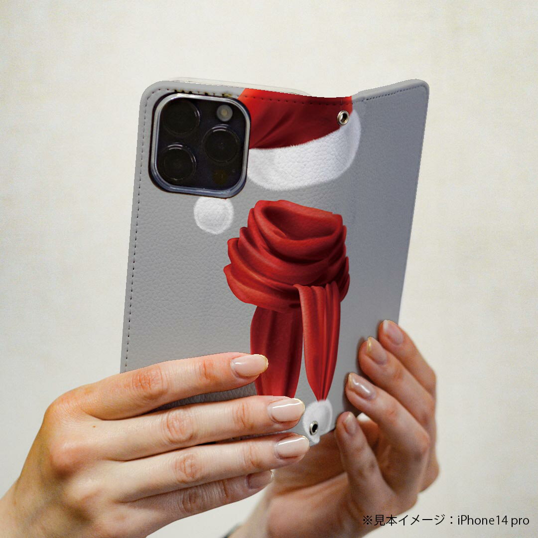 Galaxy A36 5G / A56 5G 用 スマホカバー SC-54F / SCG34 共通対応 ケース カバー 手帳型 マグネット式 ピタッと閉まる レザーケース カード収納 ポケット 033422 サンタ 帽子 マフラー