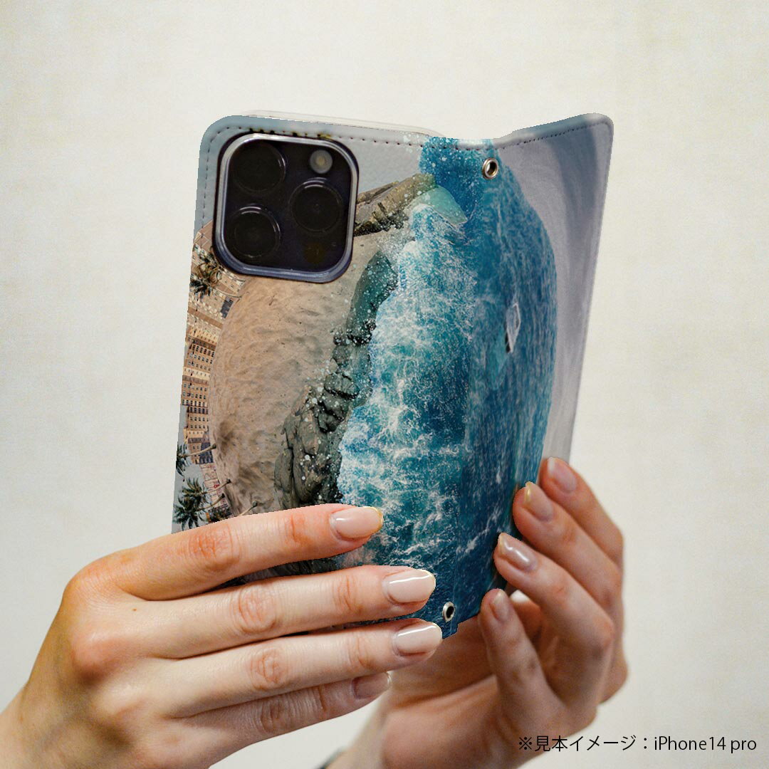 らくらくスマートフォン a A401FC 用 ケース カバー 手帳型 マグネット式 ピタッと閉まる レザーケース a401fc カード収納 ポケット igcase 033633 ヤシの木 海