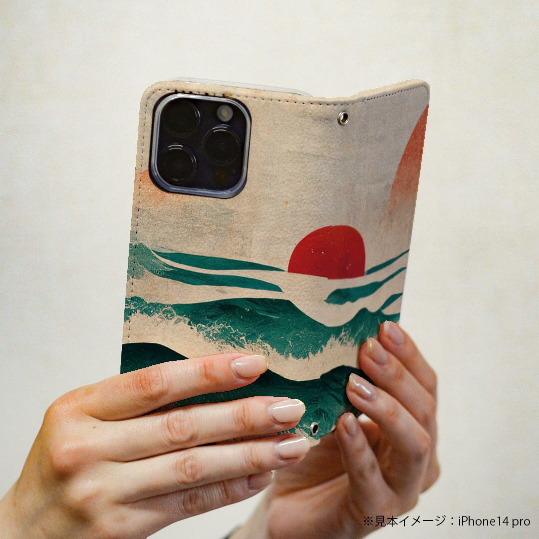 Xperia 10 III 用 スマホカバー SO-52B / SOG04 共通対応 ケース カバー 手帳型 マグネット式 ピタッと閉まる レザーケース カード収納 ポケット 033764 和風 海日の出