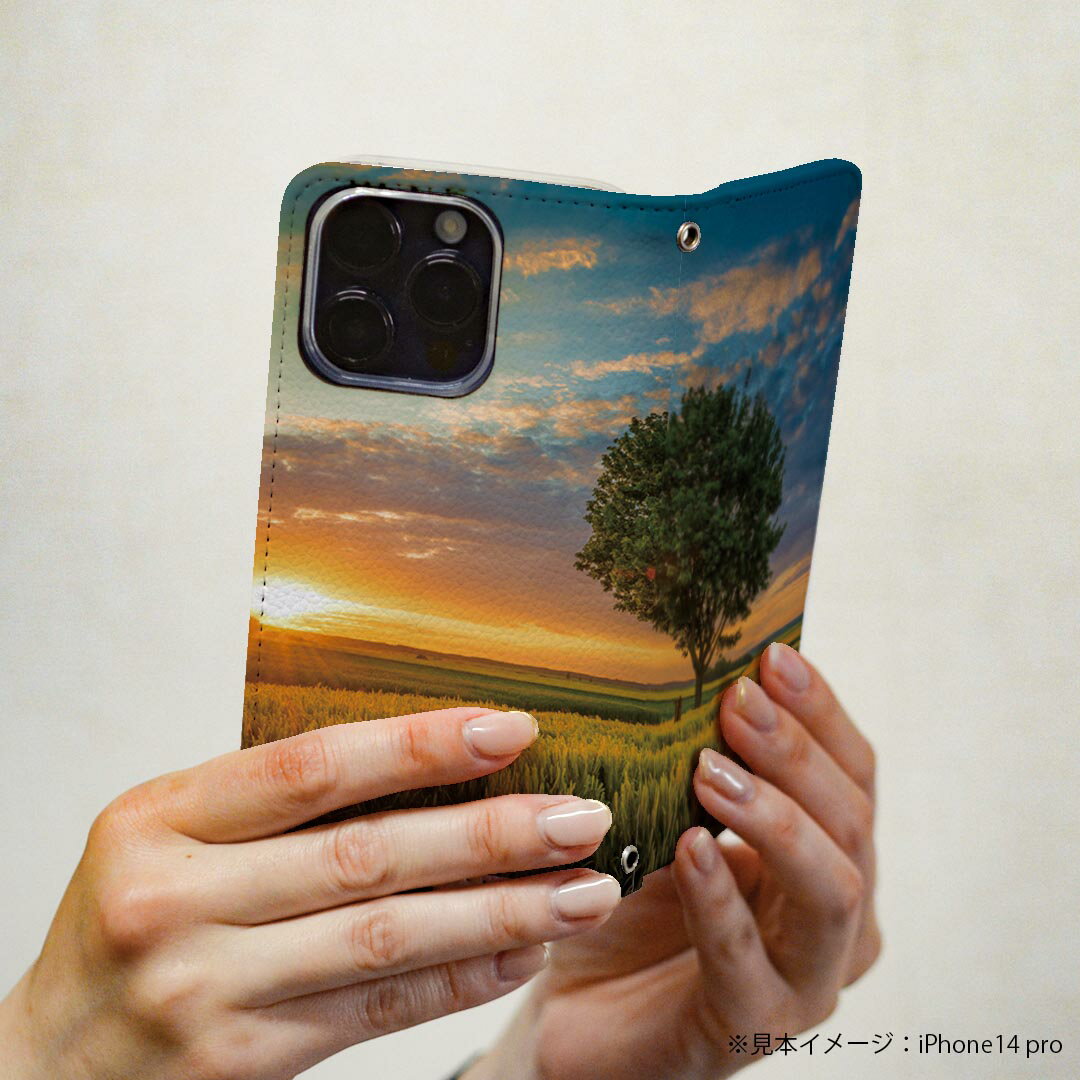 Galaxy A23 5G 用 スマホカバー SC-56C / SCG18 共通対応 ケース カバー 手帳型 マグネット式 ピタッと閉まる レザーケース カード収納 ポケット 033859 草原　木