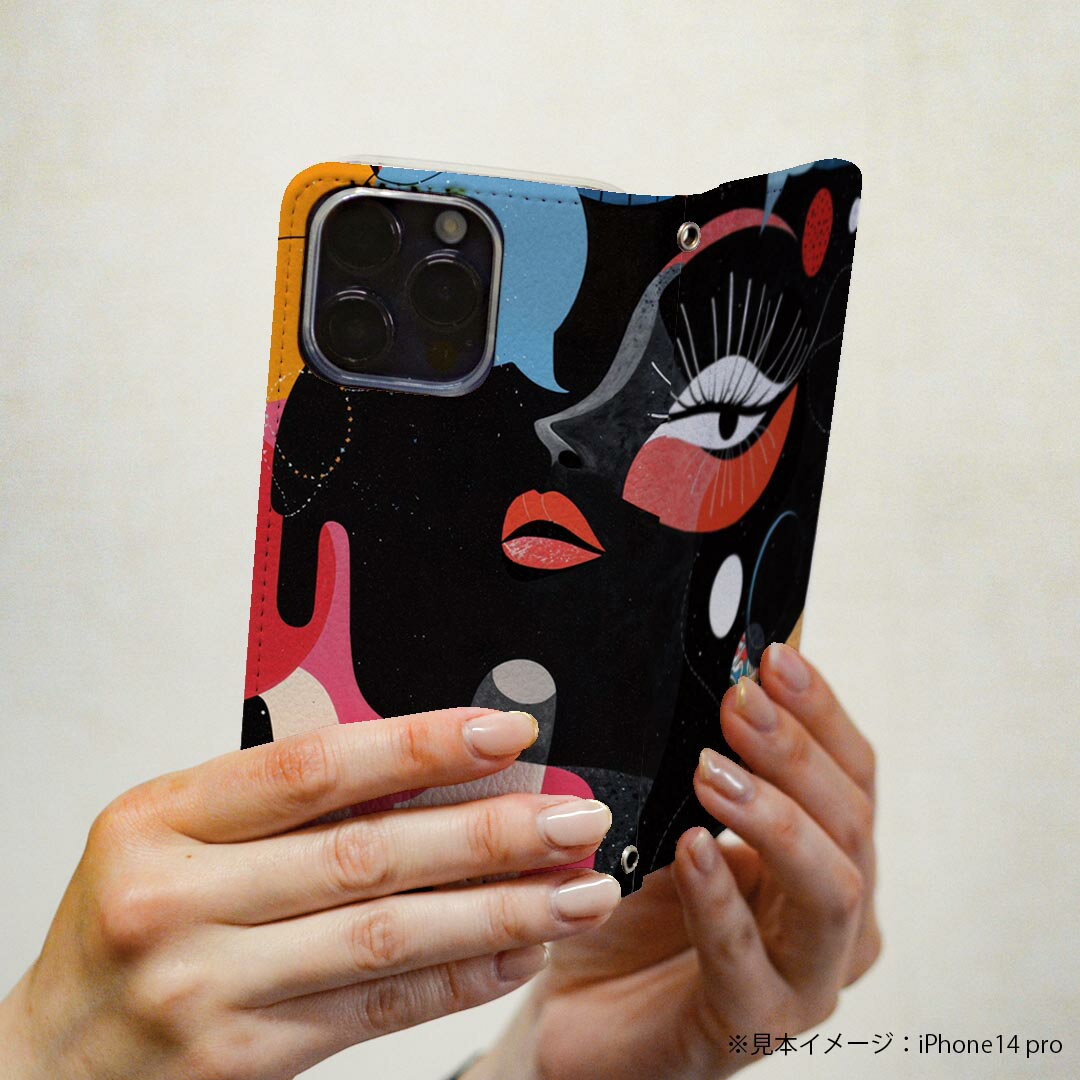 らくらくスマートフォン me 用 スマホカバー F-01L 共通対応 ケース カバー 手帳型 マグネット式 ピタッと閉まる レザーケース カード収納 ポケット 036009 アート カラフル 女性