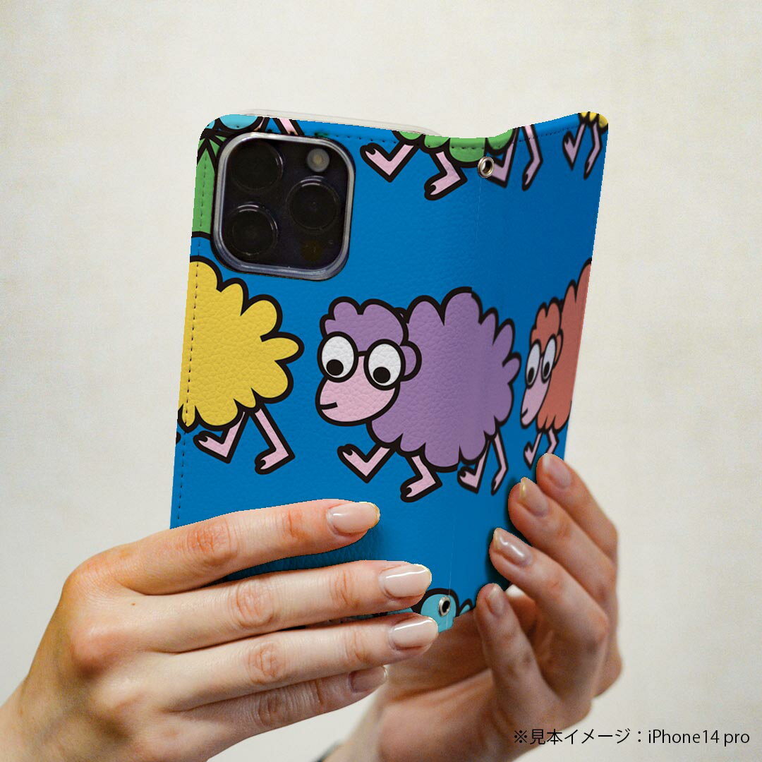 Xperia 1 VII SO-51F 用 エクスペリア SO-51F / SOG15 / QX-FS44 / 共通対応カバー 手帳型 マグネット式 ピタッと閉まる レザーケース カード収納 ポケット igcase 004459 羊　キャラクター　カラフル