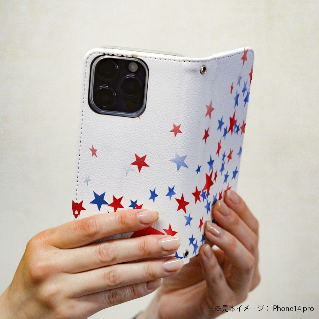 Galaxy S22 用 スマホカバー SC-51C / SCG13 共通対応 ケース カバー 手帳型 マグネット式 ピタッと閉まる レザーケース カード収納 ポケット 004472 星　赤　青