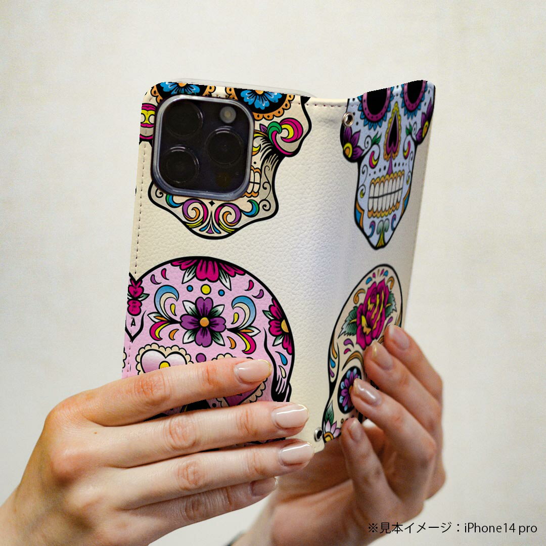 AQUOS zero5G basic SHG02 アクオス 専用 ケース カバー 手帳型 shg02 マグネット式 ピタッと閉まる レザーケース カード収納 ポケット igcase 004518 ドクロ　骸骨　模様