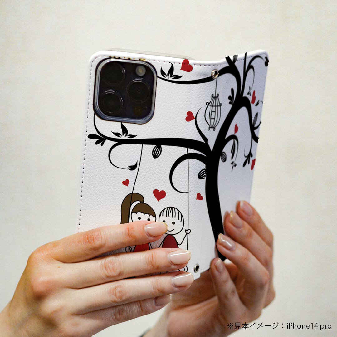 Pixel 8 用 スマホカバー ケース カバー 手帳型 マグネット式 ピタッと閉まる レザーケース カード収納 ポケット 004582 カップル　ハート　イラスト