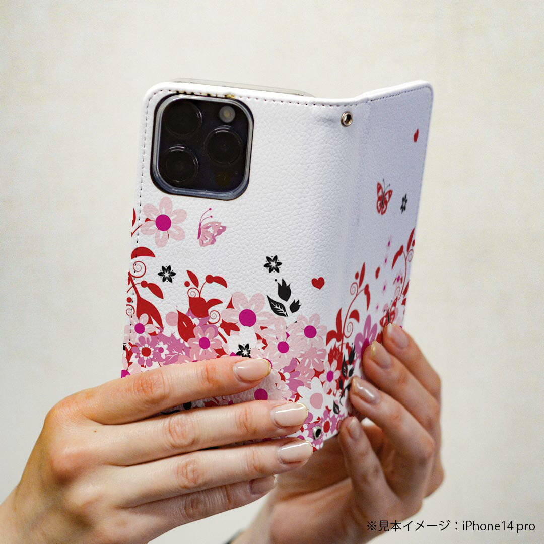 iPhone16 6.1インチ 専用 各キャリア iPhone 16 共通対応 ケース カバー 手帳型 マグネット式 ピタッと閉まる レザーケース iphone 16 カード収納 ポケット igcase 004632 蝶　花　赤