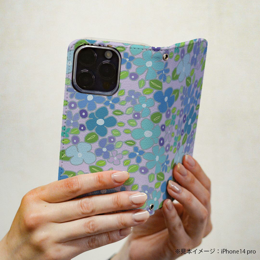 Xperia 5 V 用 SO-53D / SOG12 共通対応 ケース 手帳型 004719 花　模様　青