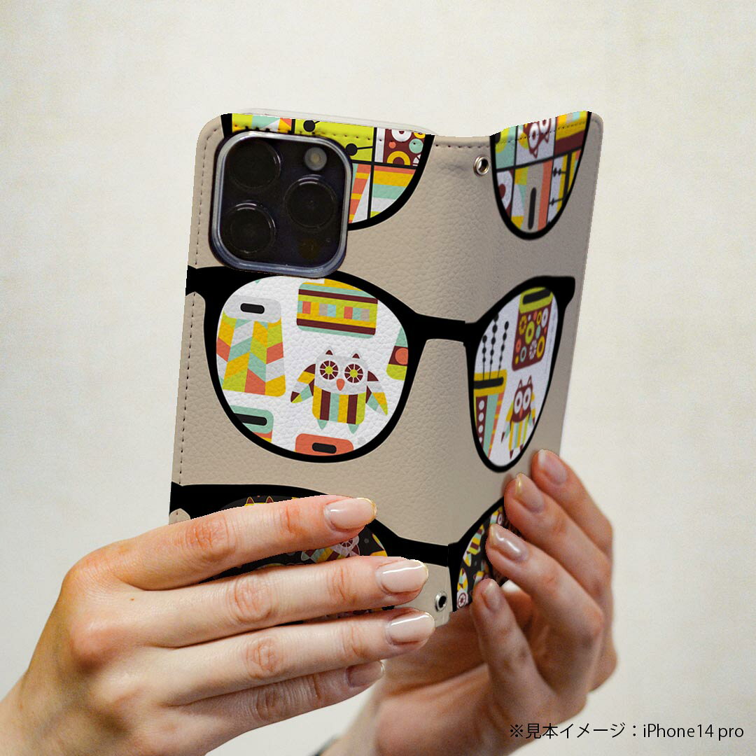 Xperia 10 VII 用 スマホカバー SO-52F / SOG16 / XQ-FE44 共通対応 ケース カバー 手帳型 マグネット式 ピタッと閉まる レザーケース カード収納 ポケット 004771 眼鏡　サングラス　イラスト