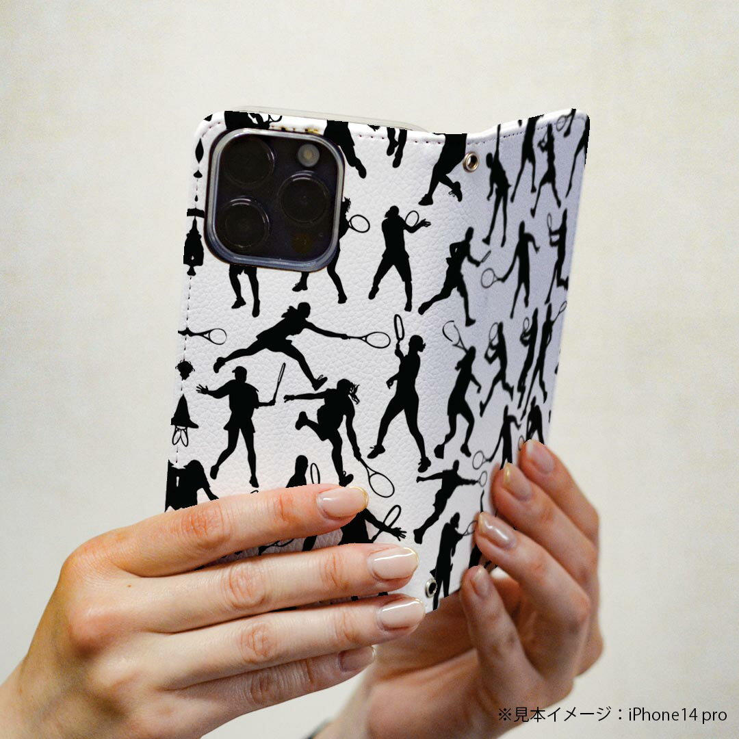 Galaxy A23 5G 用 スマホカバー SC-56C / SCG18 共通対応 ケース カバー 手帳型 マグネット式 ピタッと閉まる レザーケース カード収納 ポケット 004831 テニス　イラスト