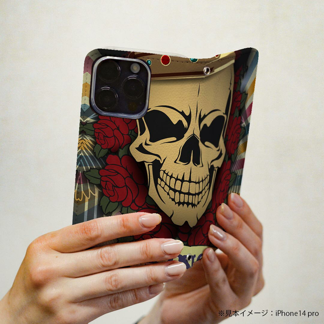 iPhone 16e 用 各キャリア 共通対応 iphone16e 手帳型ケース カバー 手帳型 マグネット式 ピタッと閉まる レザーケース カード収納 ポケット igcase 004849 ドクロ　スカル　イラスト